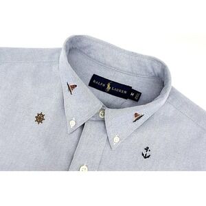 Polo Ralph Lauren Shirt Men M Short Sleeve Chambray Nautical Embroidered